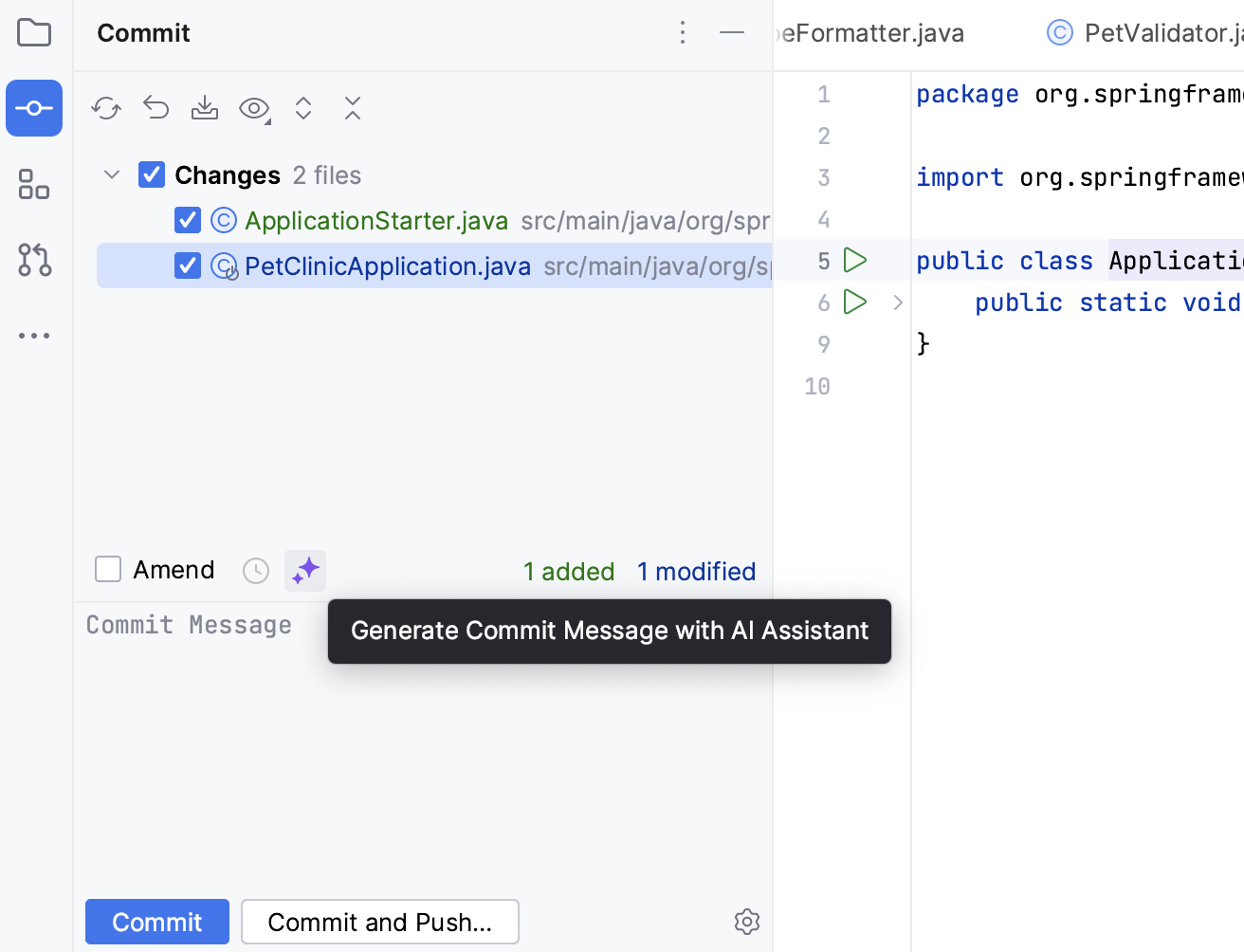 IntelliJ IDEA:AI 助手生成提交消息 IntelliJ IDEA:AI 助手生成提交消息