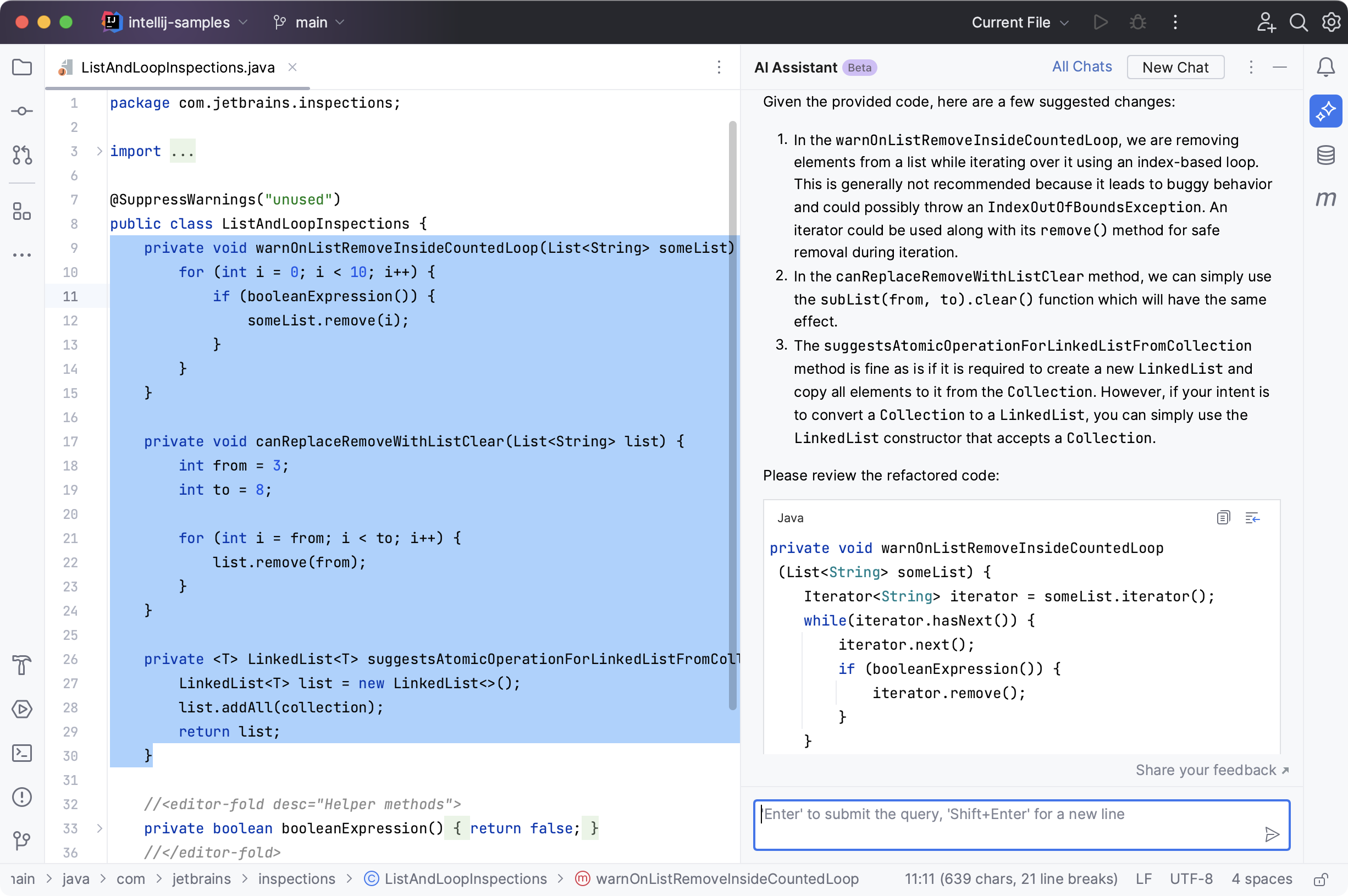 IntelliJ IDEA:AI 助手建议重构 IntelliJ IDEA:AI 助手建议重构