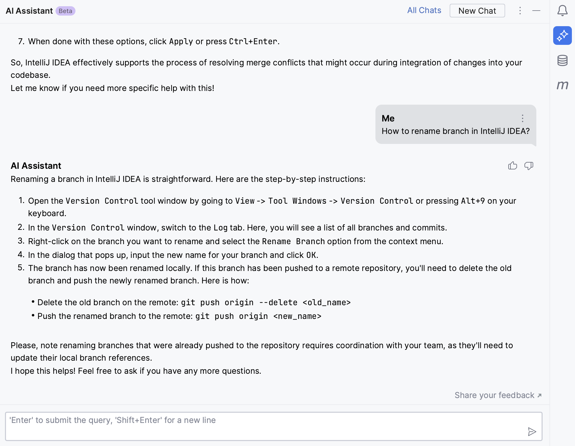 IntelliJ IDEA:询问 AI Assistant 编程相关问题 IntelliJ IDEA:询问 AI Assistant 编程相关问题