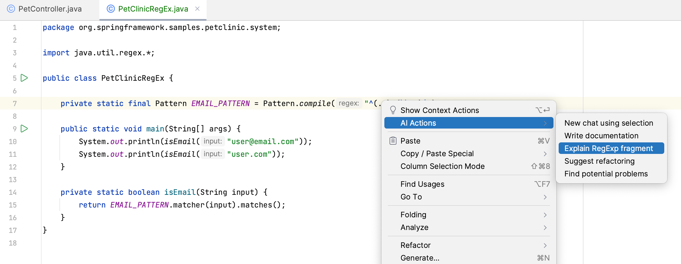 IntelliJ IDEA:解释上下文菜单中的 RegExp 选项 IntelliJ IDEA:解释上下文菜单中的 RegExp 选项