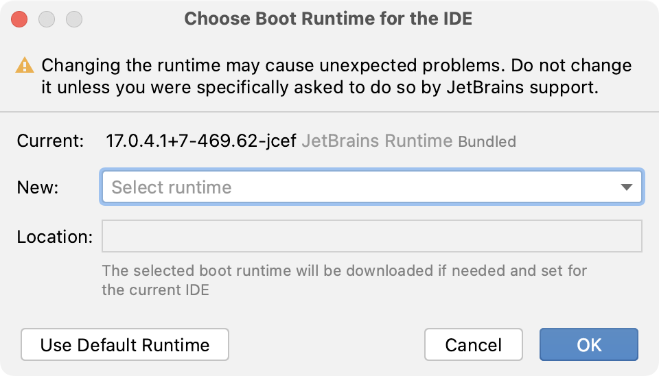 选择 IDE 的启动运行时 选择 IDE 的启动运行时