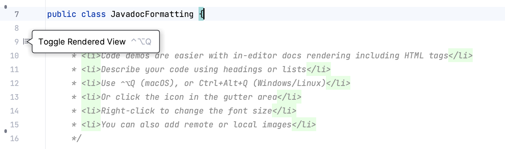 编辑模式下的 Javadoc 编辑模式下的 Javadoc