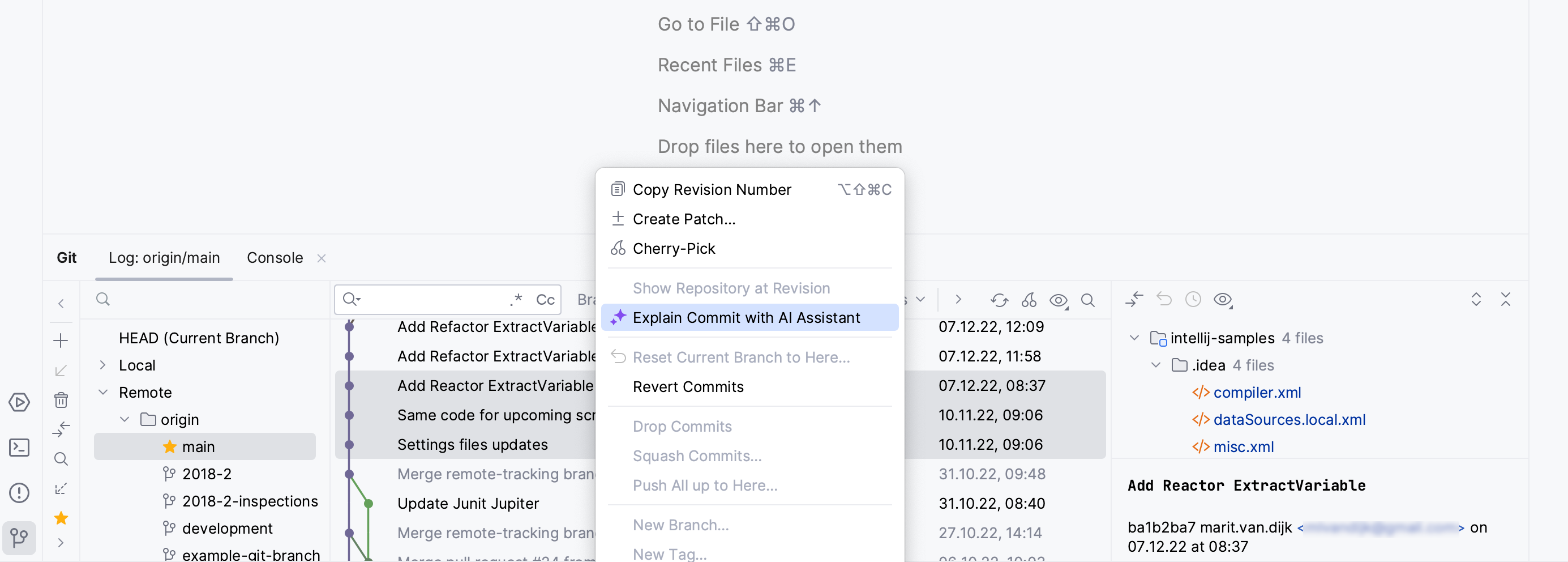 解释 VCS 日志中的 Commit with AI Assistant 选项 解释 VCS 日志中的 Commit with AI Assistant 选项