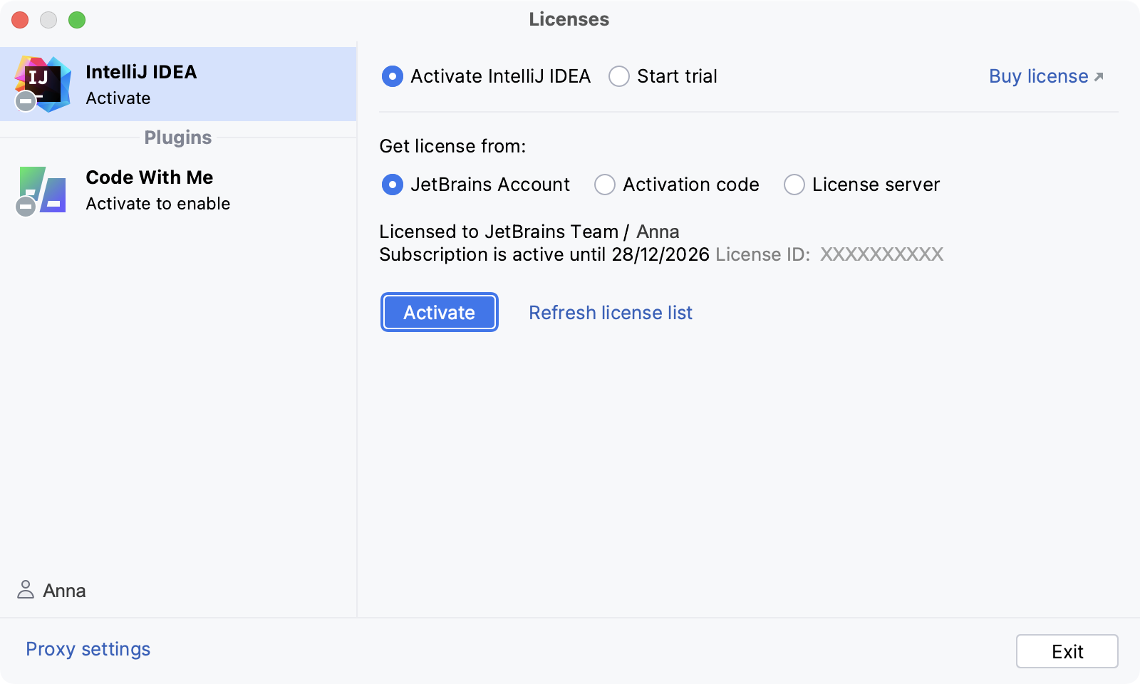 使用 JetBrains 账户激活 IntelliJ IDEA 许可证 使用 JetBrains 账户激活 IntelliJ IDEA 许可证