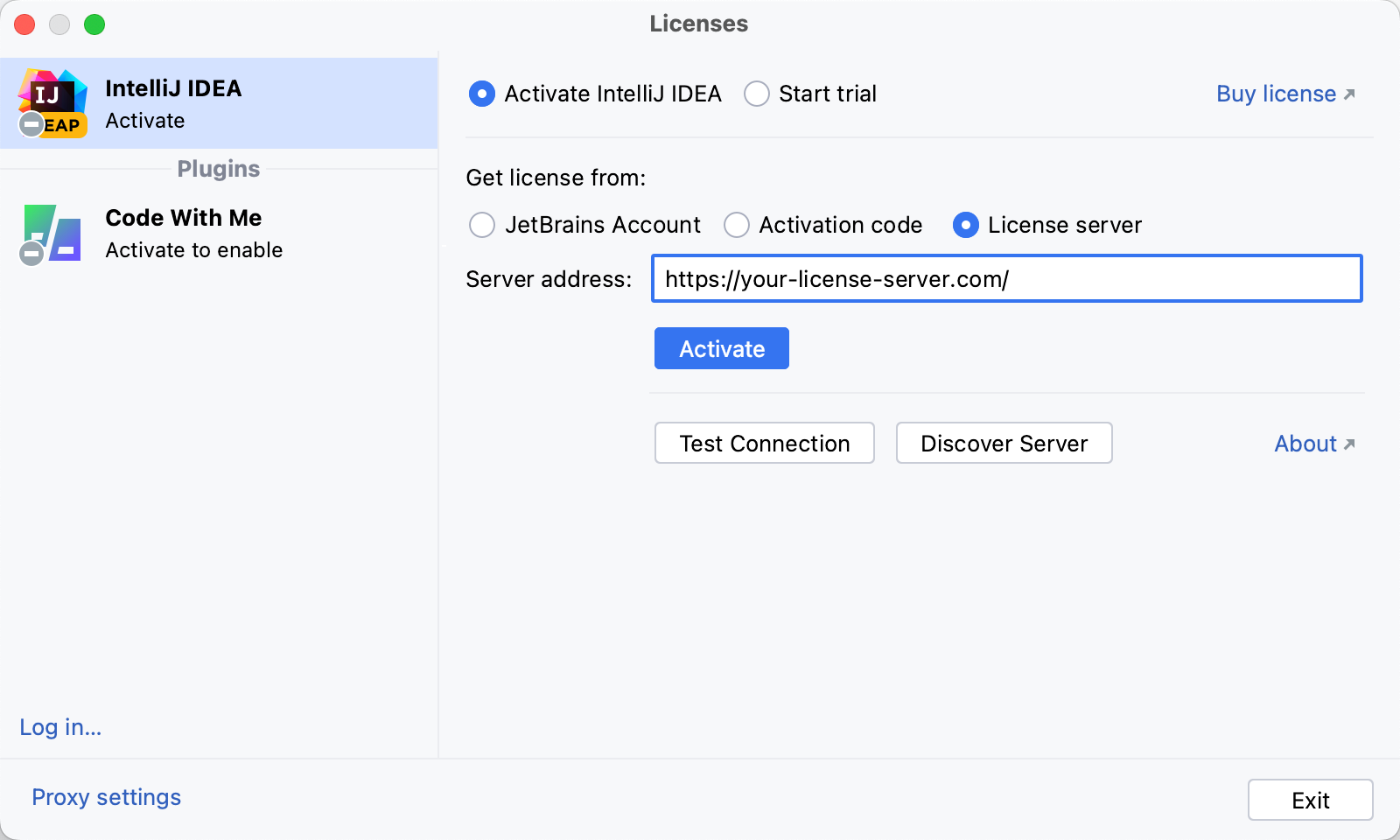 使用许可证服务器激活 IntelliJ IDEA 许可证 使用许可证服务器激活 IntelliJ IDEA 许可证