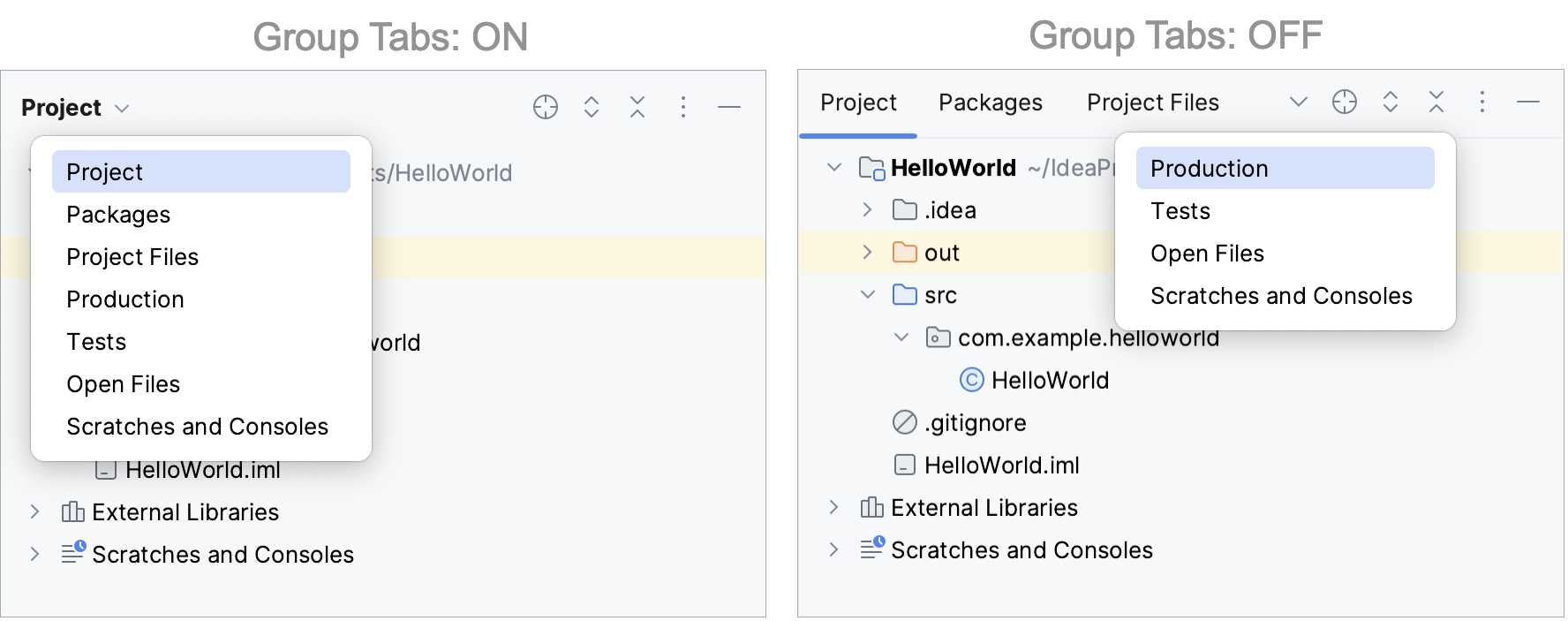 IntelliJ IDEA:在项目工具窗口中选择视图 IntelliJ IDEA:在项目工具窗口中选择视图