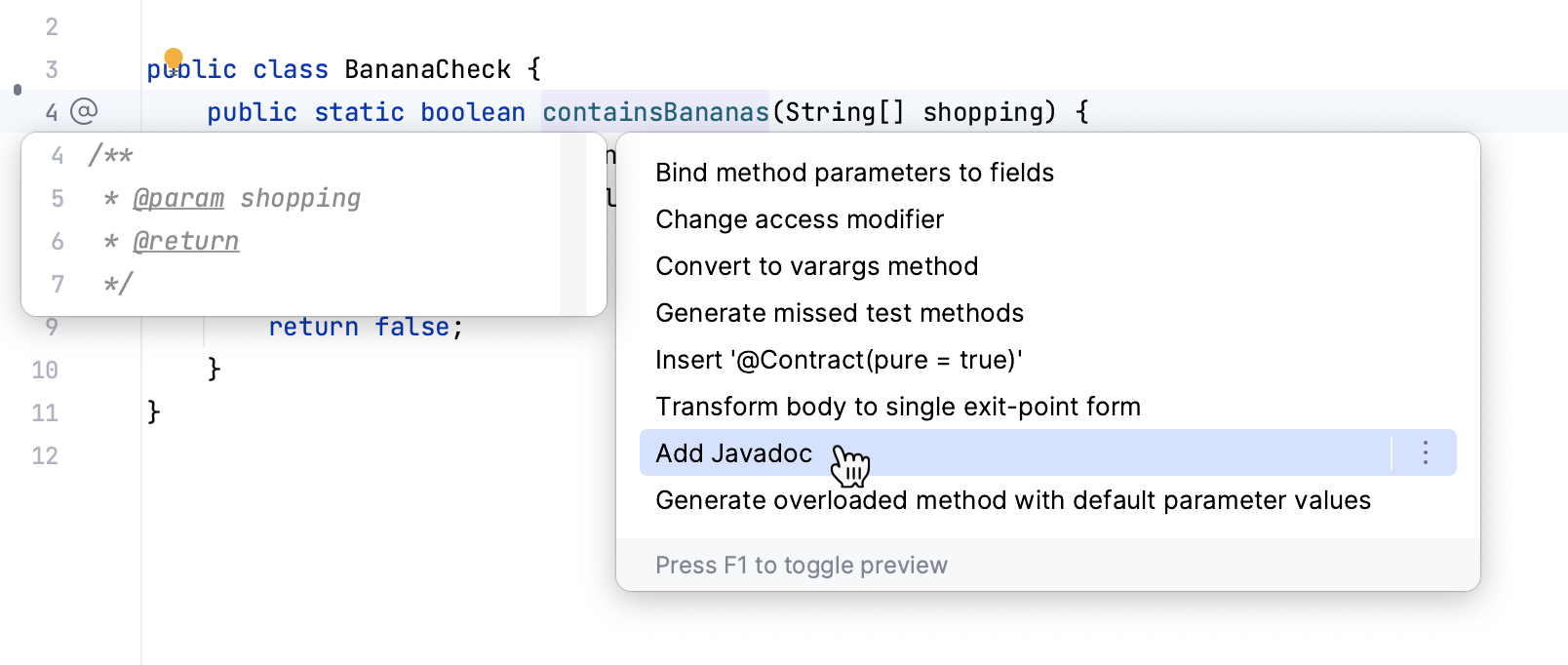 使用“添加 Javadoc”上下文操作添加 Javadoc 使用“添加 Javadoc”上下文操作添加 Javadoc