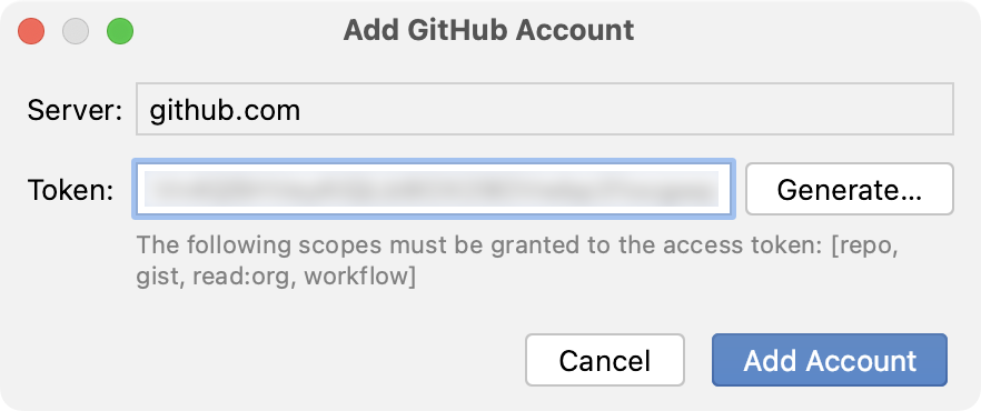 使用令牌添加 GitHub 帐户 使用令牌添加 GitHub 帐户