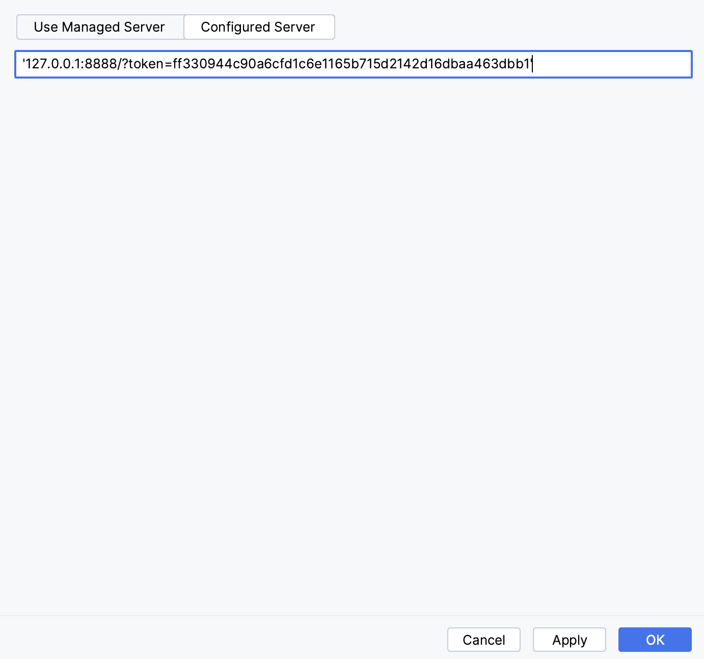 配置 Jupyter 服务器。 设置对话框 配置 Jupyter 服务器。 设置对话框