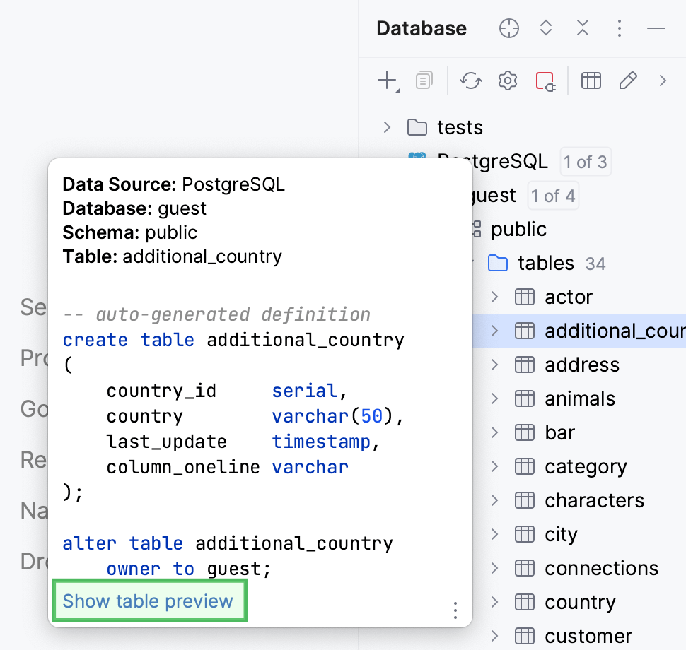 快速文档弹出窗口中的 PostgreSQL 和 MySQL 表大小 快速文档弹出窗口中的 PostgreSQL 和 MySQL 表大小