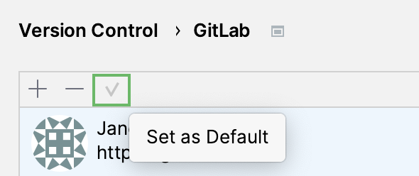 Check button that sets the default account Check button that sets the default account