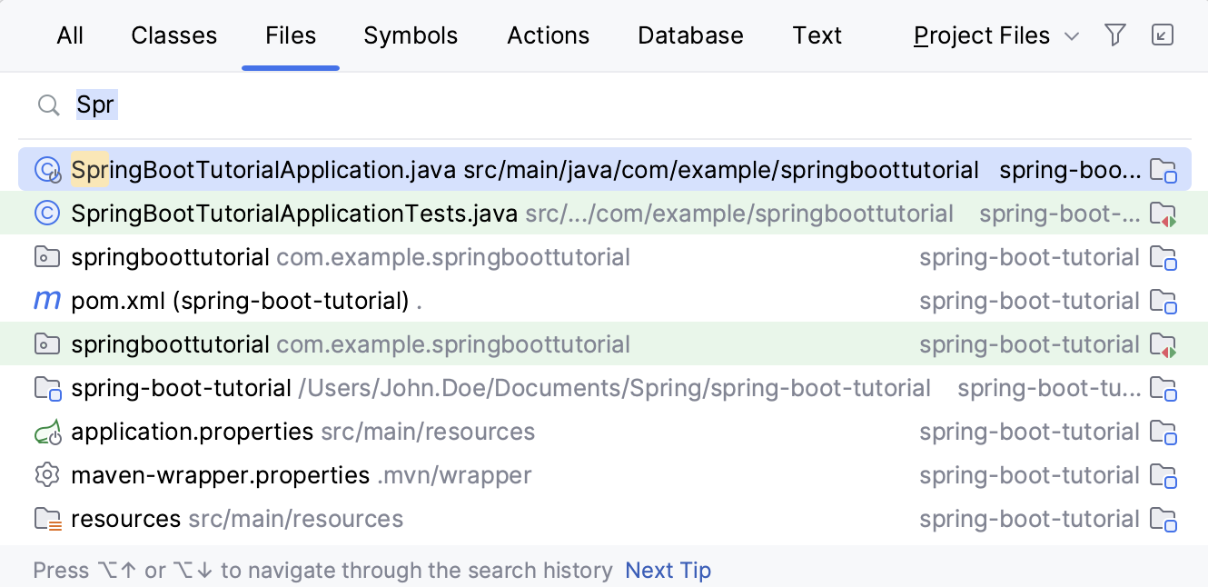 使用Go To File打开SpringBootTutorialApplication.java 使用Go To File打开SpringBootTutorialApplication.java