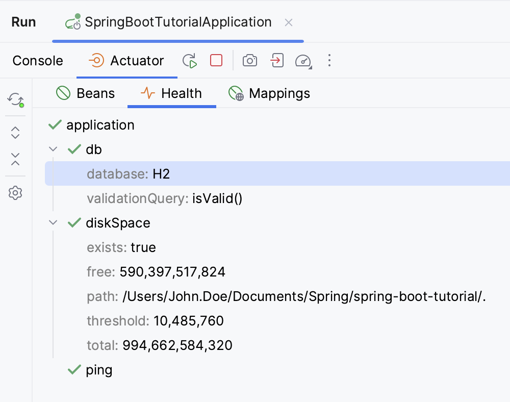 Spring Boot Health 端点选项卡 Spring Boot Health 端点选项卡