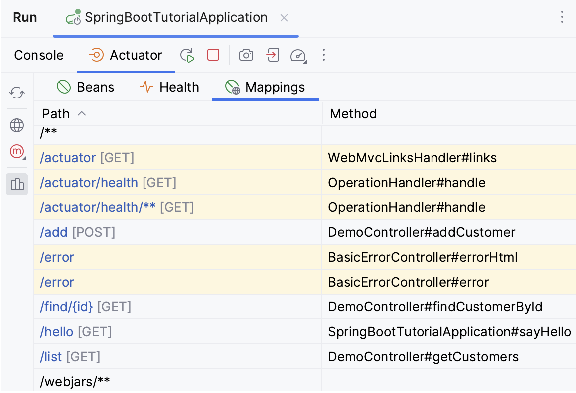 Spring Boot 映射端点选项卡 Spring Boot 映射端点选项卡