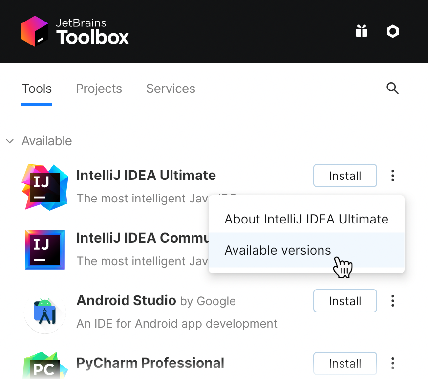 Toolbox 应用程序中的 IntelliJ IDEA Toolbox 应用程序中的 IntelliJ IDEA