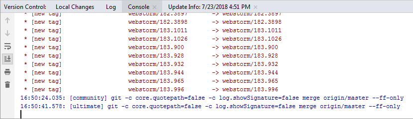 Verison Control 工具窗口的 Console 选项卡 Verison Control 工具窗口的 Console 选项卡