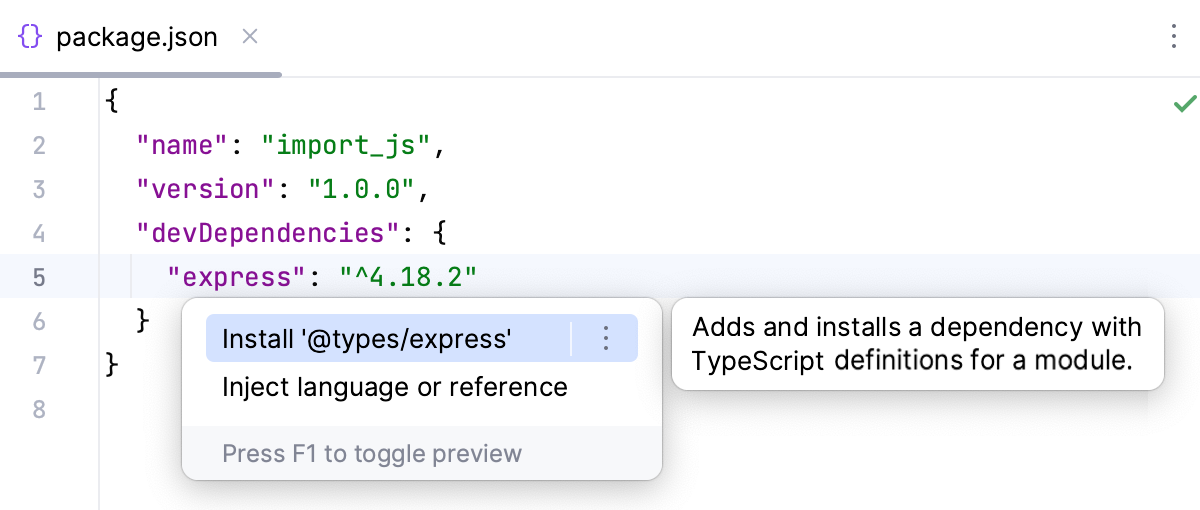 来自 package.json 安装类型定义 来自 package.json 安装类型定义