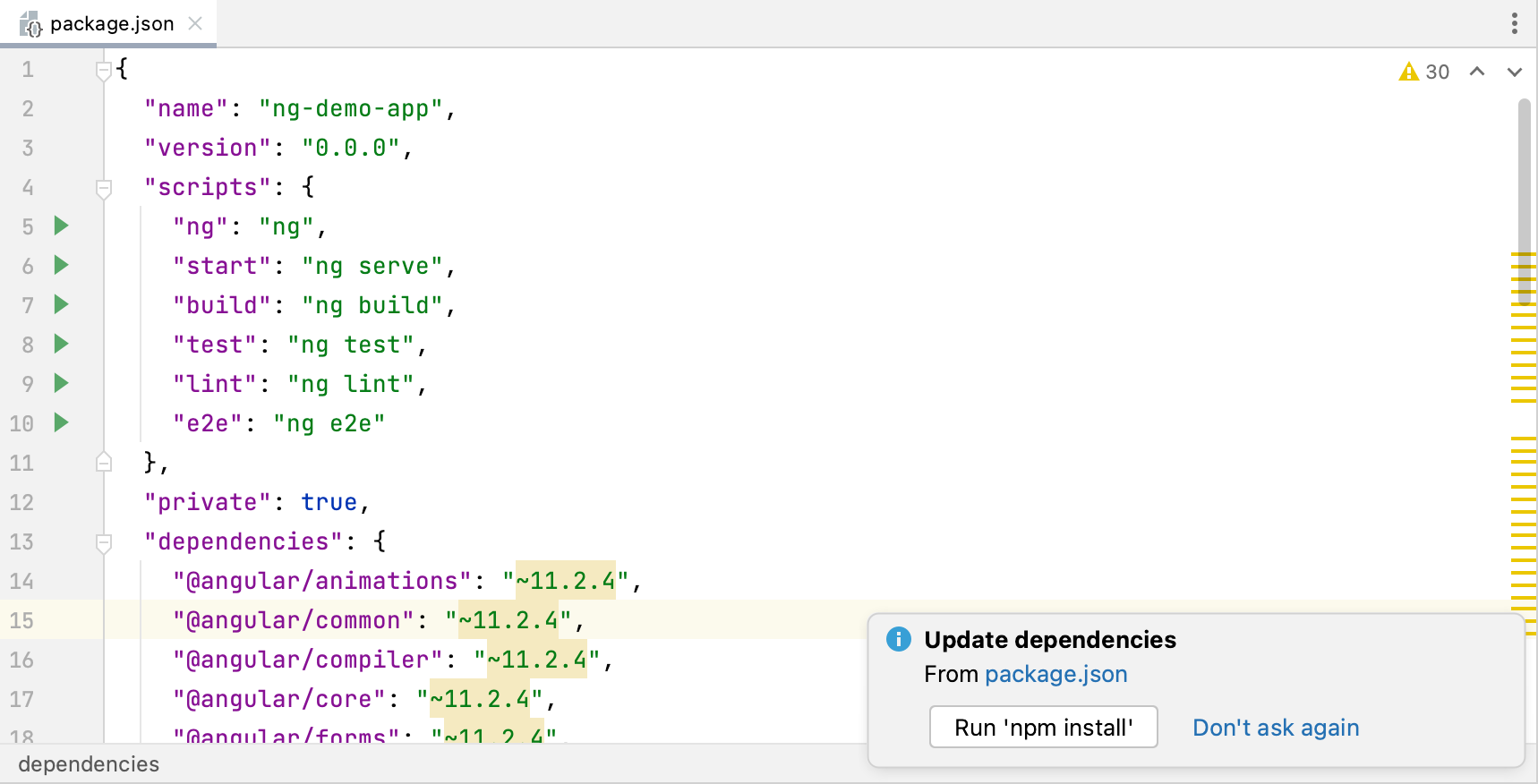 打开 Angular 应用程序并从 package.json 下载依赖项 打开 Angular 应用程序并从 package.json 下载依赖项